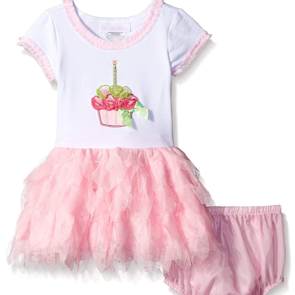 Bonnie Baby Girls Pink Tutu Cupcake Birthday Dress Set Size 18 mo NWT